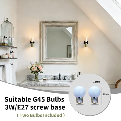Image of Vintage Wall Sconce Bathroom Vanity: Mid Century Wall Lights Bedroom Hallway - Metal Wall Lighting Mirror (Green & White)