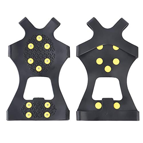SH-RuiDu 1 Pair 10-Stud Ice & Snow Grips, Wear-Resistant Over Shoe Slip-on Stretchy Spikes Crampons for Climbing Tool