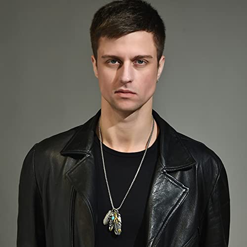 Dreuyet Stainless Steel Feather Necklace for Men Women Bohemian Inlay Turquoise Feather Angel Necklace 4 Combinable Feathers Charm Pendant3