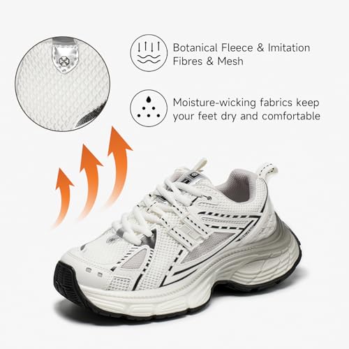 BEAU TODAY Chunky Sneakers for Women, Womens Fashion Sneakers, Lightweight Leather Sneakers for Women, Comfortable Casual Lace-Up Breathable Dad Shoes2