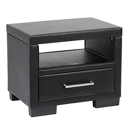 Corium Mesilla de Noche tapizada (Negra) (55 x 40 x 45 cm) Mesa Auxiliar con cajón y balda/tapizada de Piel sintética/mesita Auxiliar Dormitorio