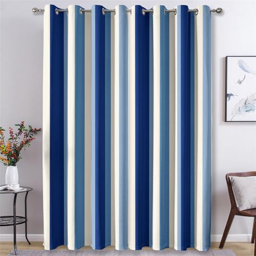 Navy Blue White Striped Curtains for Bedroom Living Room, Nautical Stripe Blackout...