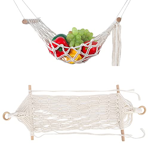 Rede de frutas, cesta de frutas de tricô manual estilo nórdico com ganchos para sala de estar para b