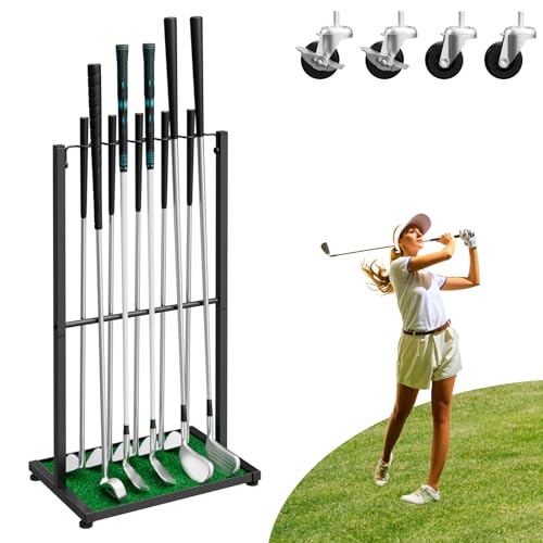 OYEAL Golf Club Holder Stand Golf Ball Holder Display for 10 Cues Golf Club Storage Organizer for Garage Home Club Simulator Golf Accessories/Gifts for Men Golfers Black