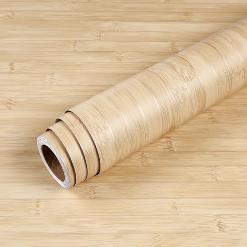 Livelynine Carta da Parati Adesiva Muro Legno Lamelle Chiaro Carta Adesiva per Pareti Cucina Bagno Camera da Letto Lavabile Pellicola Adesivo per Mobili Cucina Listelli Legno Beige Argento 40CMx2M