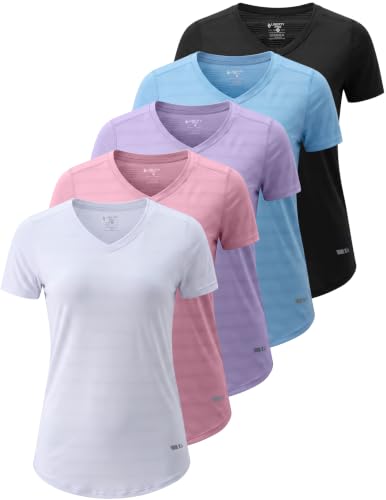 Image of 5 Pack Women's Quick Dry Short Sleeve T Shirts, Athletic Workout Tee Tops for Gym Yoga Running