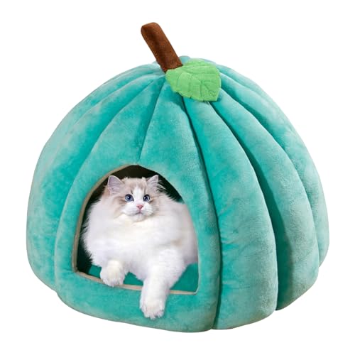 Biniveil パンプキンキャットベッド、ハロウィンキャットハウス屋内 | 猫の巣作りかわいいペットのハロウィーンの洞窟の巣カボチャの形 - 室内猫、小型犬用滑り止めペットケイブ