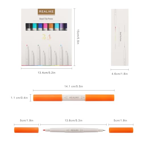 Image of REALIKE Dual Tip Pens Compatible with Cricut Maker 3 /Maker 4 /Maker /Explore 3 /4 /5 /Air 2 /Air, Dual Tip Marker Pens Set of 24 Pack Fine Point Pen Writing Drawing Pens (0.4 Tip & 1.0 Tip)