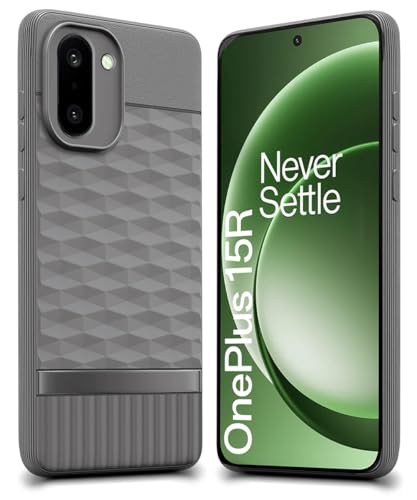 Image of WOW IMAGINE Back Cover for Oneplus 15R 5G 2025 with Hexa Cube Design | Ultra Slim Soft Rubberised Case | Inner Velvet Fabric | Silicone Flexible Mobile Case | Camera Protection - Grey