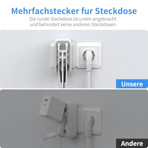 6 in 1 Mehrfachstecker Doppelstecker für Steckdose Mehrfachsteckdose mit 3 USB STGAROT 4000W/16A 3 Fach Steckdosenadapter mit 2 PD20W USB-C Mehrfachstecker für Steckdose 3