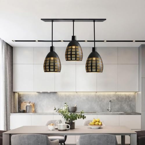 Image of GreyWings Antique Hanging Light for Home, Black Aluminium Pendant Light with 3 Lights, Ceiling Lamp, (Bulb not Included) 3 Linear Set