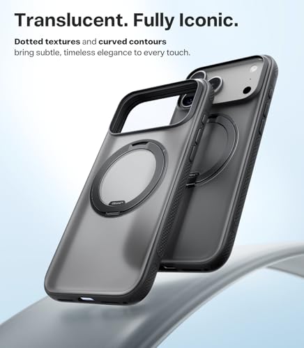 Image of TORRAS 360 Magnetic Stand for iPhone 17 Pro Case, [Fit for MagSafe] [Rotatable Ring Kickstand] [4X Mil-Grade Shockproof] Slim Phone Cover, Camera Button, Obsidian Black, Translucent, Ostand O3 Fitness