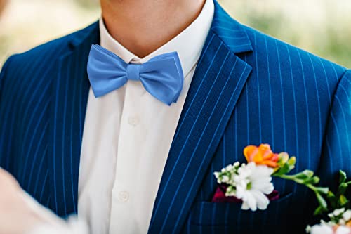 Image of HISDERN Bow Ties for Men Solid Color Pre-Tie Bow Tie and Pocket Square Set Classic Formal Tuxedo Bowties for Wedding Party