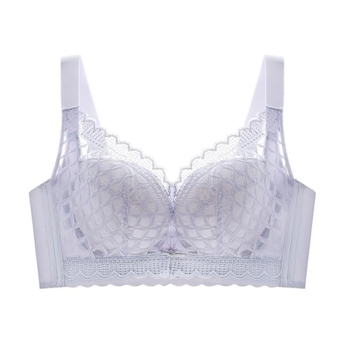 Generisch Brasier ajustable para mujer, con aros suaves, ultradelgada, fruncido, morado, 46C
