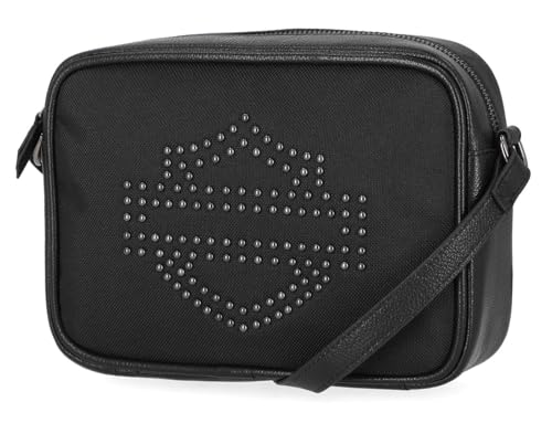 Harley-Davidson Women's Studded Bar & Shield Camera Crossbody Bag Purse – Black