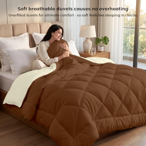 Image of AYKA Reversible Comforter 220 GSM Microfiber Reversible AC Comforter /Blanket for Winter /Quilt /Duvets for King Size Double Bed Comforter (90 * 100, Brown & Cream)
