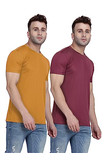 Image of TQH Men Dri Fit Polyester Half Sleeve Round Neck Multicolor t Shirts - Combo Set of 2