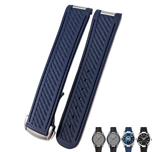 Bracelet montre 20mm silicone bleu pour Omega Seamaster Aqua Terra