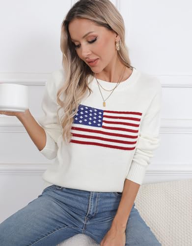 Alsol Lamesa Women’s American Flag Graphic Sweater Patriotic Long Sleeve Pullover Sweaters Crew Neck Knit Tops3