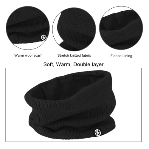 Enwokran 3 Stück Wintermütze Mütze Handschuhe Schal Set Thermo Strickmütze Elastischer Weiches Fleece Gebürstetes Innenfutter Schal Touchscreen Handschuhe Set für Kaltes Wetter (Schwarz)