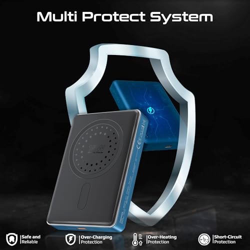 Promate Ultra-Compact 10000mAh Power Bank with Ultra-Fast 15W MagSafe Compatible Charging, Super-Fast 20W USB-C Input/Output Port Smart Battery Indicators, Blade-10 Blue