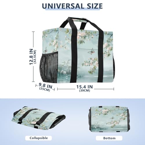 YETTASBIN Flower Butterfly Large Foldable Travel Tote Bag, Lightweight Waterproof Swim Pool Bag with Handles & Pocket for Beach Outdoor, Reusable Grocery Bag for Kitchen, Shopping3