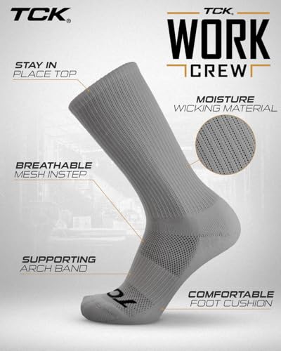 Image of TCK Work & Athletic Crew Socks for Men & Women - Cushioned, Moisture Wicking Boot Socks, Supportive Arch