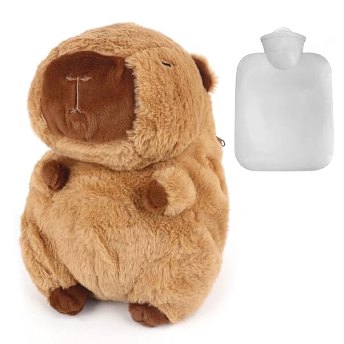 YANGUN Wärmflasche Kinder, Capybara Kuscheltier, Süße Wärmflasche Tier mit Bezug, Hot Water Bag, Herausnehmbarer Innenbehälter, Wärmeflasche...
