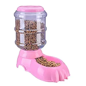 DaKos Pet Feeder Food Dispenser Station - Replenish Pet Food for Dog Cat Animal Automatic Gravity Dry Food Storage Bottle Bowl Dish Stand (Pink Claws)