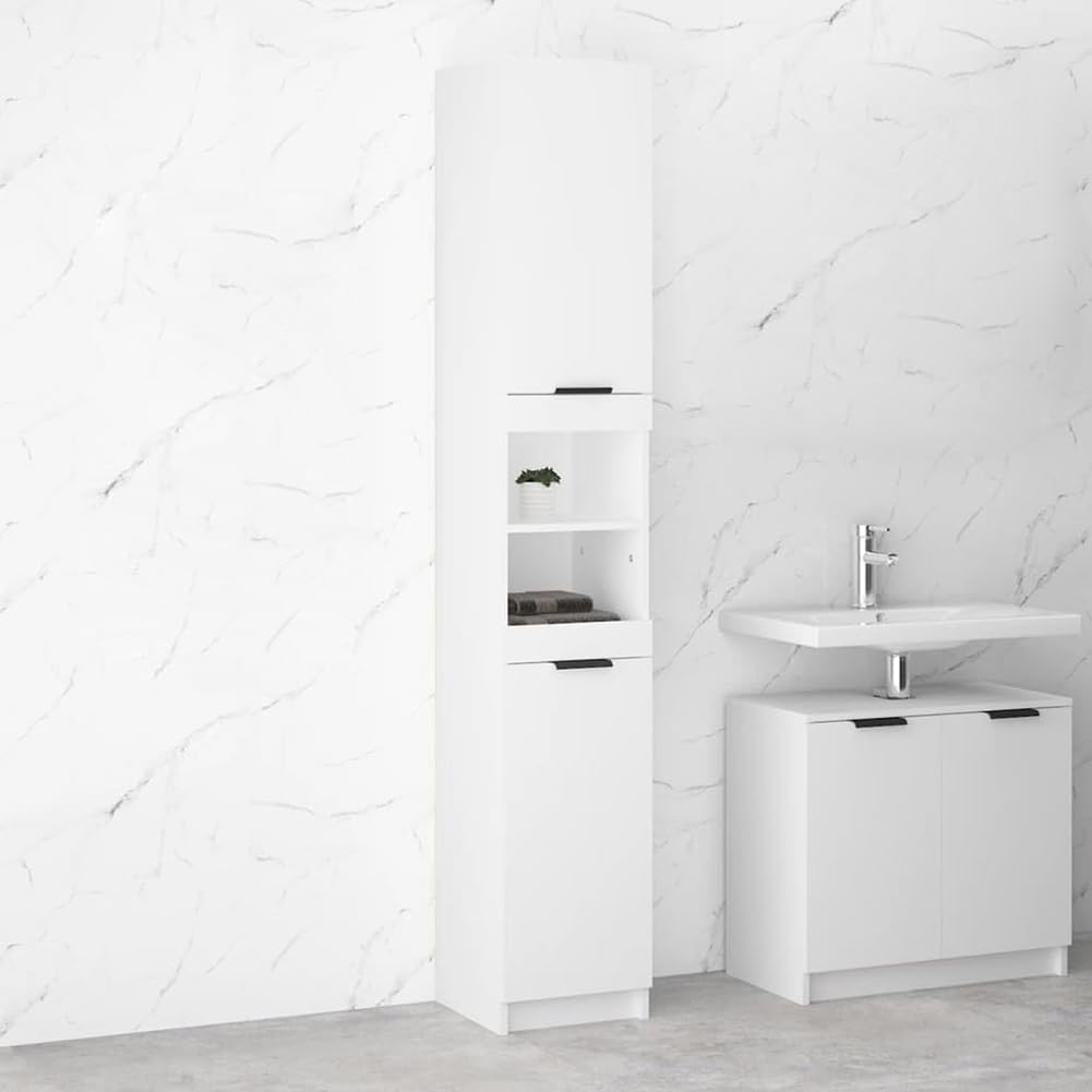 Shally Dogan Armario de Columna Alto para Ahorrar Espacio, 2 Puertas y 2 estantes, Mueble Estrecho Independiente, Mueble de Almacenamiento Multiusos, salón, baño, Cocina, estantería, Oficina (Blanco)