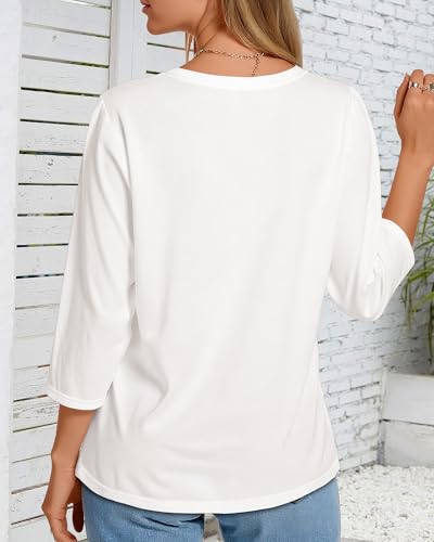 CHICGAL Women 3/4 Sleeve Shirts Casual Round Neck Tops Basic Tees Cute T-Shirts Blouses3