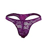 Extlps Transparent Lace Thong G-String Underwear for Sissy Men PE-M Purple