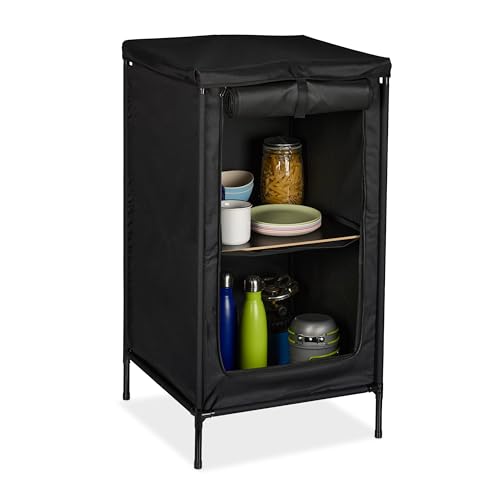 Relaxdays Armario para Camping, 2 baldas, 87 x 47,5 x 47,5 cm, Mueble de Camping con mesita, Almacenamiento Camping, Gris