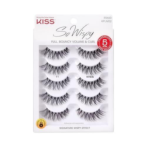 KISS So Wispy, Eyelashes, 'Style 11', 12mm, Includes 5 Pairs Of Lashes, Easy to Apply, Reusable Lash Clusters