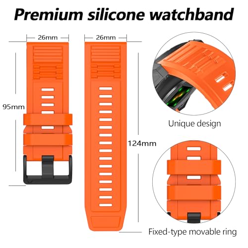 Image of 26mm Quickfit Silicone Watch Bands Compatible with Garmin Fenix 8 Pro /quatix 8 51mm /Fenix 7X /7X Pro /6X /6X Pro /5X /5X Plus /3 HR /Enduro 3 2 /Descent Mk3i 51mm /Mk2i /Tactix 8 /7 pro /epix Pro 51MM
