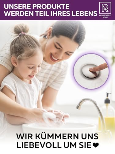 M. ROSENFELD HOME Ablaufgarnitur Waschbecken mit Überlauf 1 1/4\ – Push Open Pop Up Ablaufventil für Waschtisch, Waschbeckenablauf & Abflussgarnitur, Waschbecken Zubehör