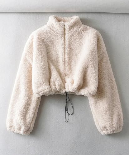 Womens Oversized Sweatshirts Zip Up Fluffy Fuzzy Fleece Cropped Sweatshirt Sherpa Jackets2