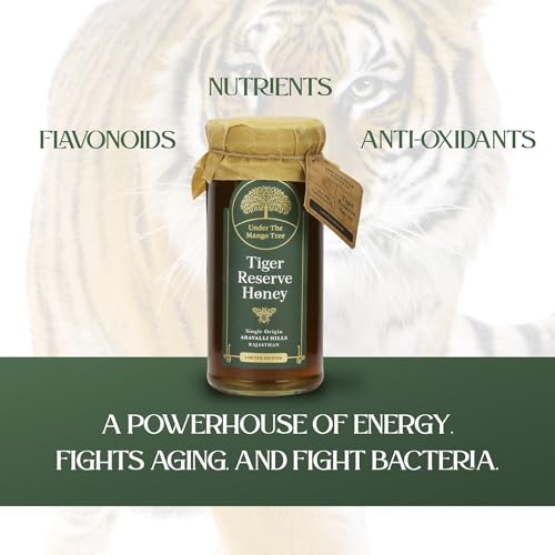 Image of Under The Mango Tree Tiger Reserve Honey 325g - Raw, Organic, Unprocessed & Pure Honey | Natural Sweetener for Immunity & Wellness | Farm-Sourced, 100% Pure, No Added Sugar | Glass Jar