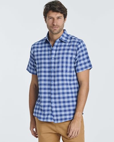 Real Essentials 3 Pack: Men's Regular-Fit Short Sleeve Woven Button Down Shirt with Pocket (Available in Big & Tall)3
