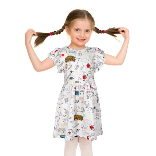 Toddler Little Girls Back to School Dress Flutter Sleeve Swing First Day of School Dress Summer Outfit 3-8 Years2