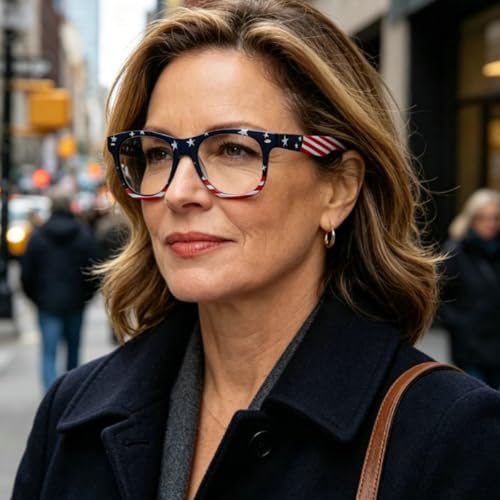 Image of helena America Glasses - American Flag Retro Square Blue Light Blocking Reading Glasses