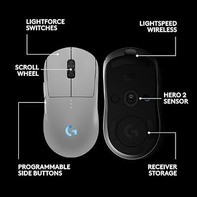 Logitech G PRO 2 Lightspeed Wireless Gaming Mouse, Right- or Left-Handed Mouse with up to 4 Customizable and Switchable Magnetic Side Buttons, 44K DPI Sensor, USB-C Charging, for PC/Mac - White