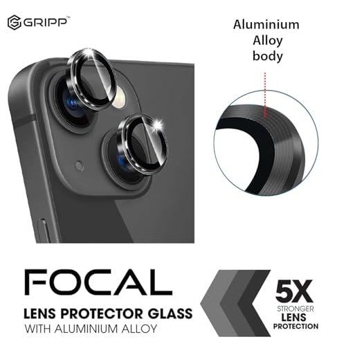 Image of GRIPP 2in1 Focal Camera Lens Protector for iPhone 14, iPhone 14 Plus, Aluminium Alloy Ring, Ultra-Clear HD Glass, Scratch-Resistant, Case Friendly, Easy Install - Black