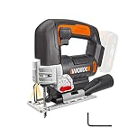 Worx WX543 20V Cordless Jigsaw with 1x 2.0Ah Battery, Charger & Carry Case – Variable Speed, 4-Stage Pendulum, Bevel Cutting Base, LED Light & Dust Blower for Clean, Precise Cuts