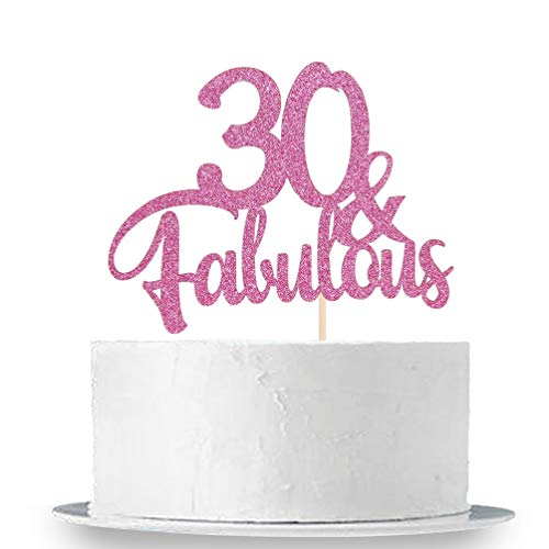 INNORU 30 & Fabulosa decoración para Tarta con Purpurina Rosa, decoración para Tarta de 30 cumpleaños para Mujer, Hello 30, Suministros de decoración para 30 cumpleaños