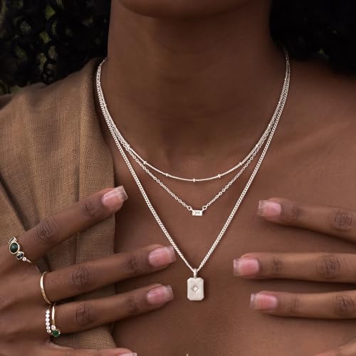 Layered Silver Necklace for Women Trendy Silver Plated Dainty Stackable Necklace Set Cuban Paperclip Herringbone Link Chain Coin/Cross/diamond/Mobius Pendant Necklaces Fashion Accessories Jewelry Gift2