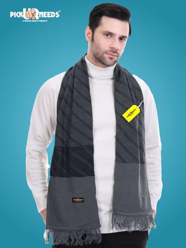 Image of Pick Ur Needs Premium Men's Warm And Stylish Woolen Muffler Angoora With Solid Color Plain Design And Stylish Tussles Ends Muffler For Men