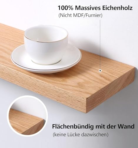 Gieanoo Schweberegal Holz, 90cm Wandregal Eiche Regalbrett Eiche Wandboard Gewürzregal Regalbrett für Badezimmer, Schlafzimmer, Wohnzimmer, Küche, Office