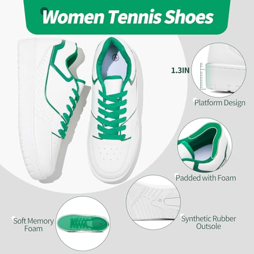 Eydram Womens Sneakers White Leather Tennis Shoes with Memory Foam Insole Low Top Platform Shoes for Women Lace Up Casual Sneakers3