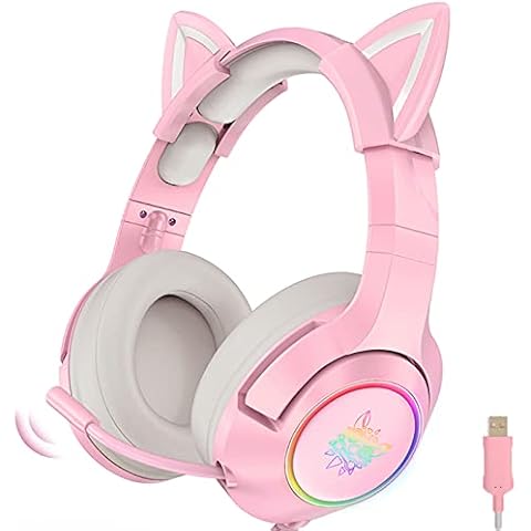 Auriculares Rosa Para Juegos con Orejas de Gato y Micrófono Retráctil Cover